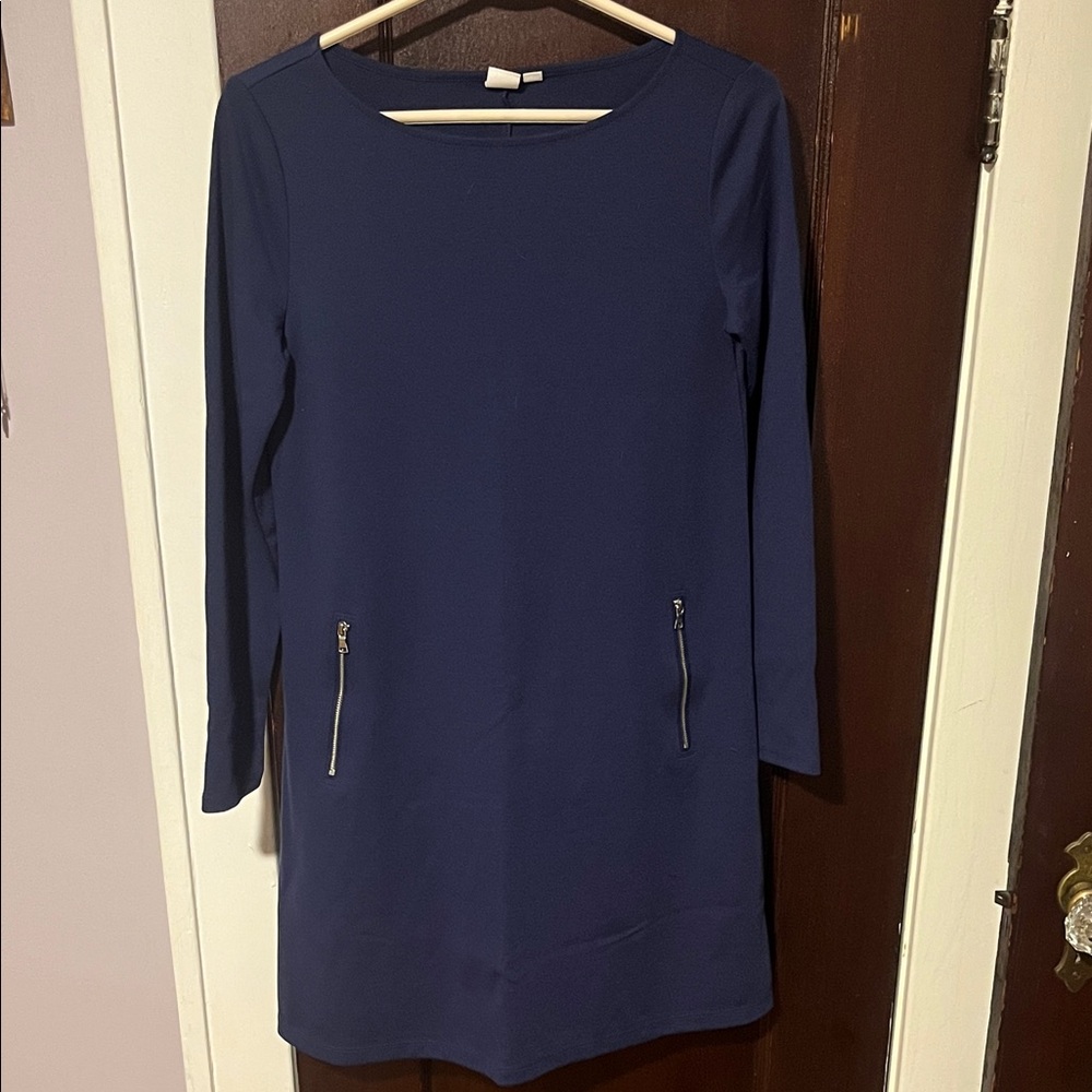 GAP Dark Blue Long Sleeve Dress with Zipper Accents